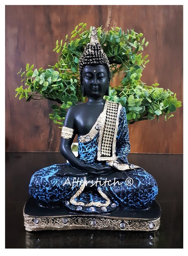 AFTERSTITCH Gautam Buddha Statue for Home Decor Big Size Idols Living Room Door Entrance Decoration Items Decorative Showpiece Figurine, Resin, Black, Blue, 22x15x7 cm - Image 1